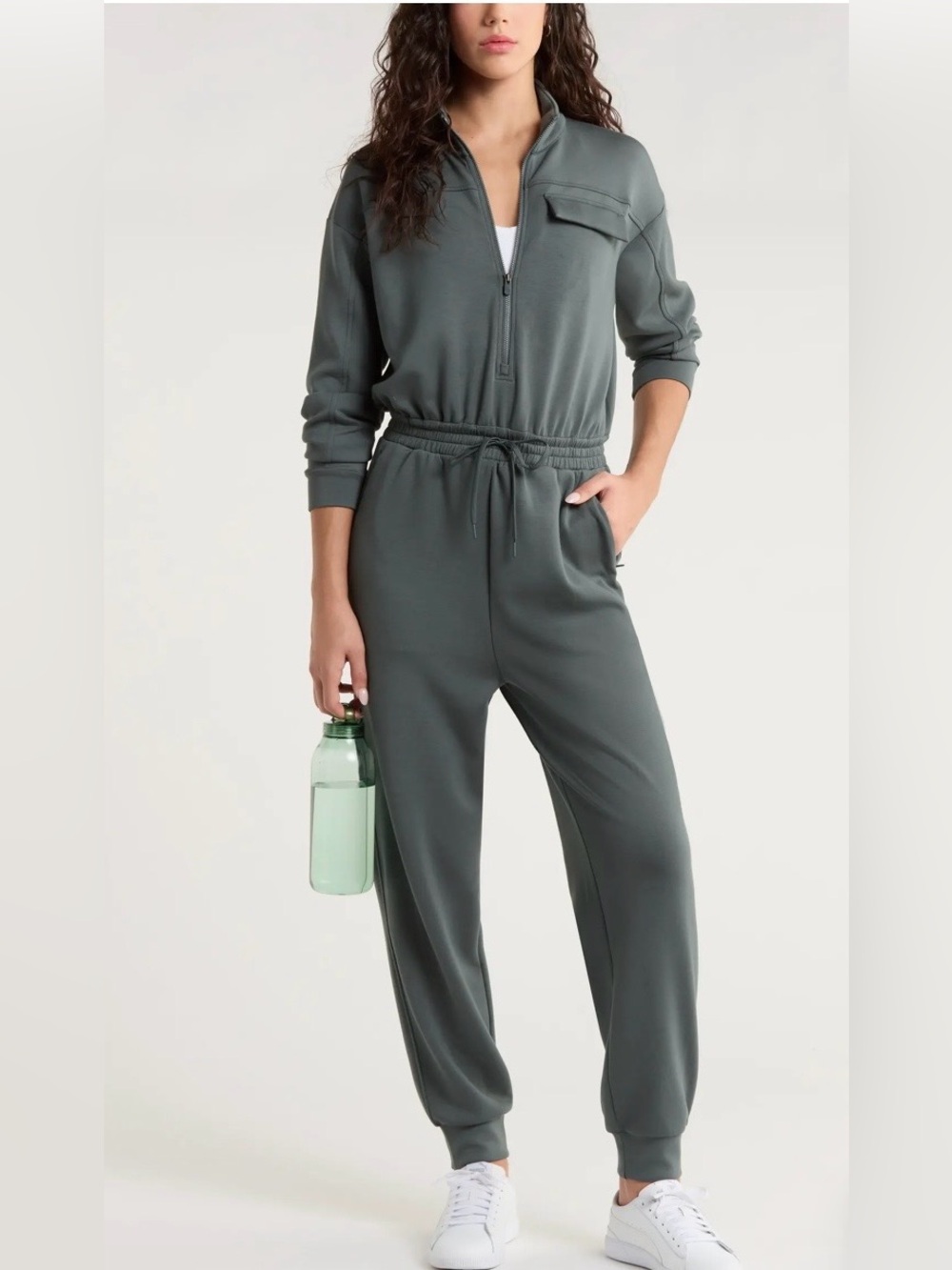 Zella Zip-Front Jumpsuit in Slate Green - Picture 2 of 7
